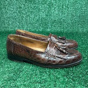 $900 Mezlan Full Genuine CROCODILE ALLIGATOR Shoes Tassel Loafers 8 M